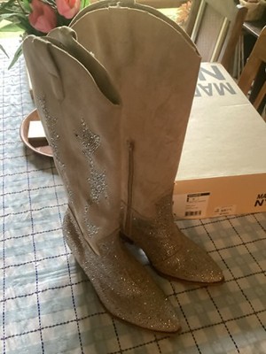 Madden NYC Women's Studded Western Boots, Cognac,Pointed Toe, Stacked Sz 11