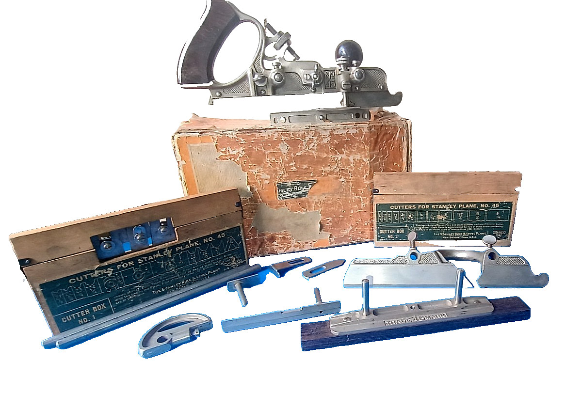 Vintage Stanley No.45 Combination Plane With Cutters with sweetheart logos