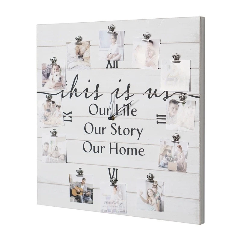 Tablón de madera blanco foto collage marco reloj 12 fotos recuerdos familiares decoración nuevo Foto 2 de 4