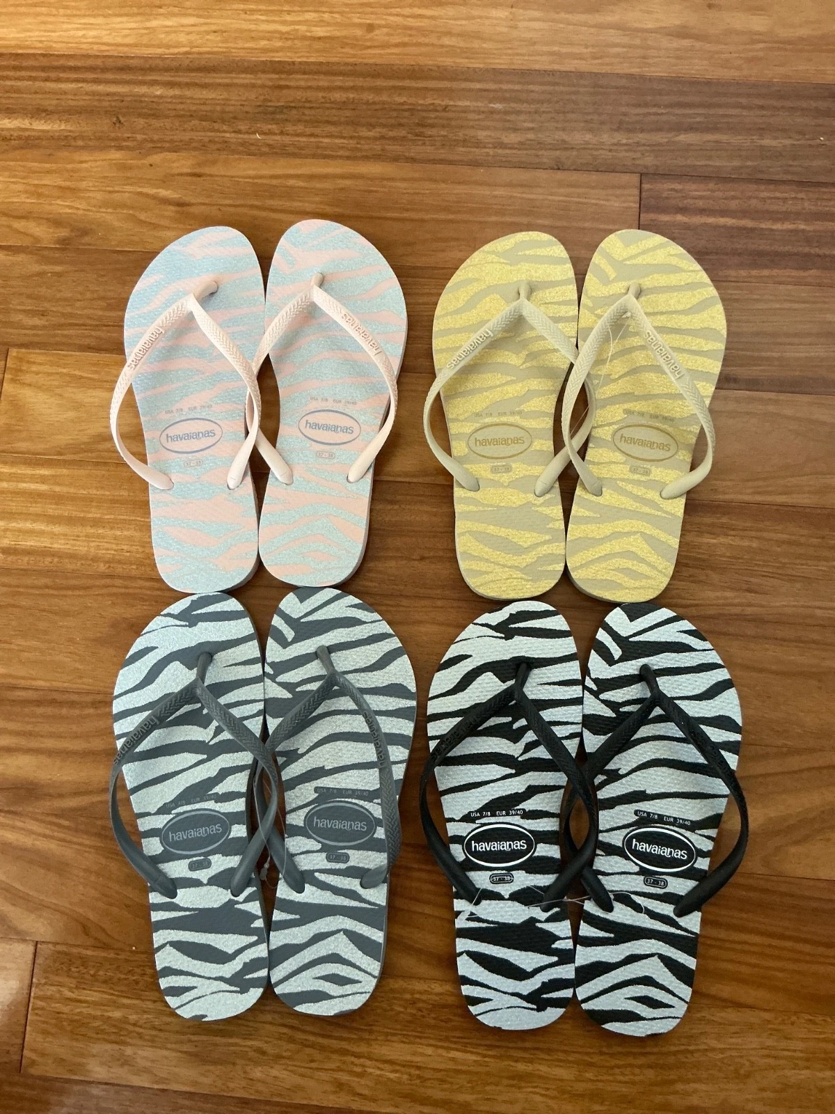 Havaianas Slim Animals Glitter Flip Flop, Silver/Grey, and other colors Size 7/8
