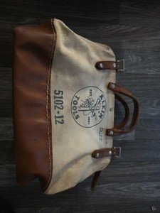 Vintage KLEIN BURKE Tools 5102 12 Canvas Tool Bag Leather Bottom USA Green Logo 