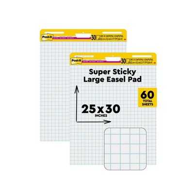 3M Post-it Super Sticky Easel Pads, White Grid-Lined Sheets, 25 in x 30 in, 2