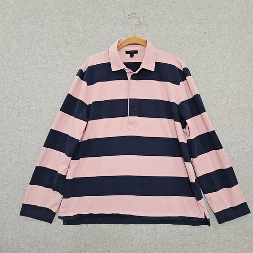 J Crew Rugby Shirt Damen XL Langarm Rosa Navy Streifen 90s Y2k Relaxed Fit