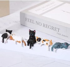 5 PCS Mini Cat Desk Figurines Tiny Multi Pose...