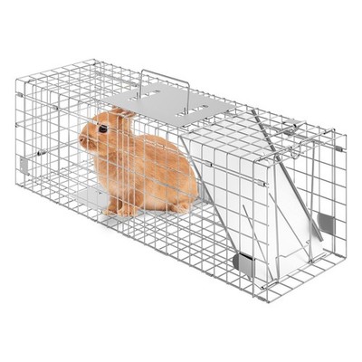 Folding Humane Trap: 24in Galvanized Cage for Stray Cats & Wildlife