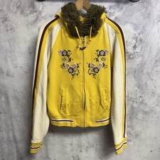 Vintage Lucky Brand Womens Hoodie Japan Embroidered Souvenir Faux Fur Y2K RARE