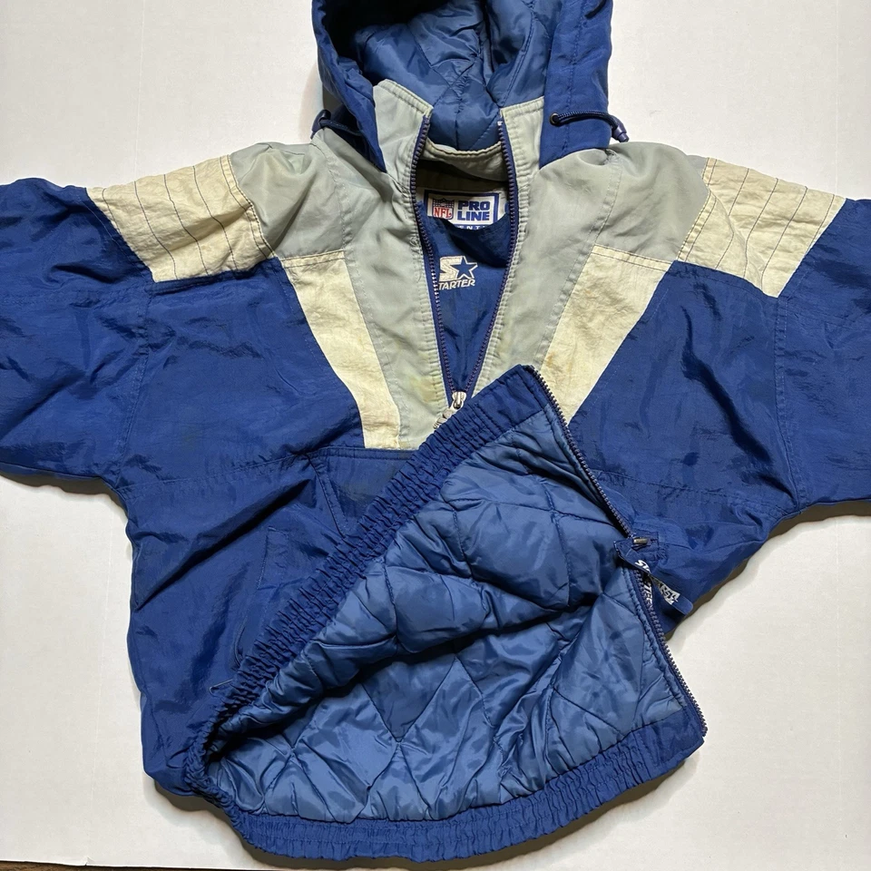 Chaqueta Pullover Vintage Años 90 Starter Cowboys Pro Line Azul Blanco Mediana Foto 4 de 4