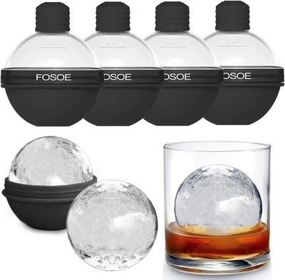 Silicone Ice Ball Molds for Whiskey - Set of 4 Round Makers with Lids for Cockta