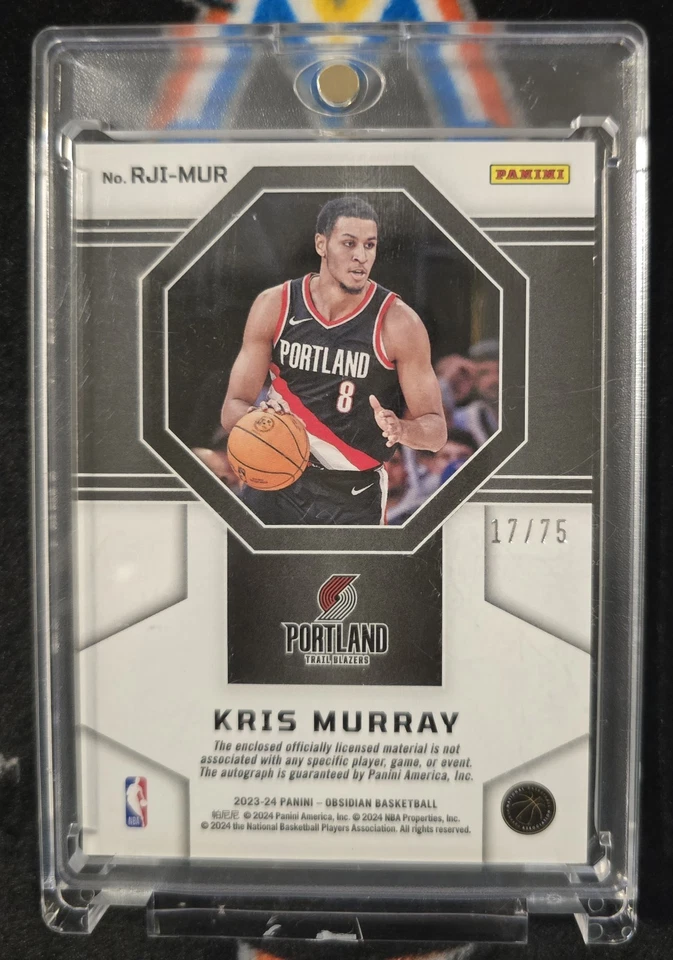 2023-24 Obsidian Kris Murray Rookie Auto Jersey Orange RC 17 /75 Trail Blazers - Image 2 of 4