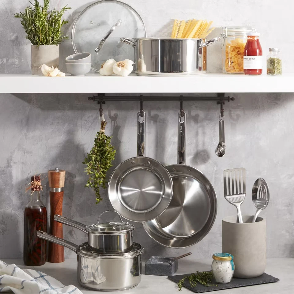 Panelas de aço inoxidável T-fal Performa, conjunto de 14 peças, prata - Imagem 2 de 4