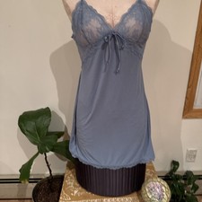 Victoria  s Secret Blue  Modal  Slip Size Large Trimmed With Lace