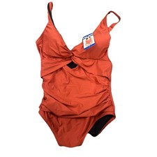 NEW DKNY Women's Swimsuit Orange Red keyhole front one piece MEDIUM 