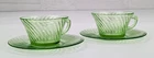VTG Set of 2 Anchor Hocking Spiral Green Uranium Depression Glass Cups & Saucers