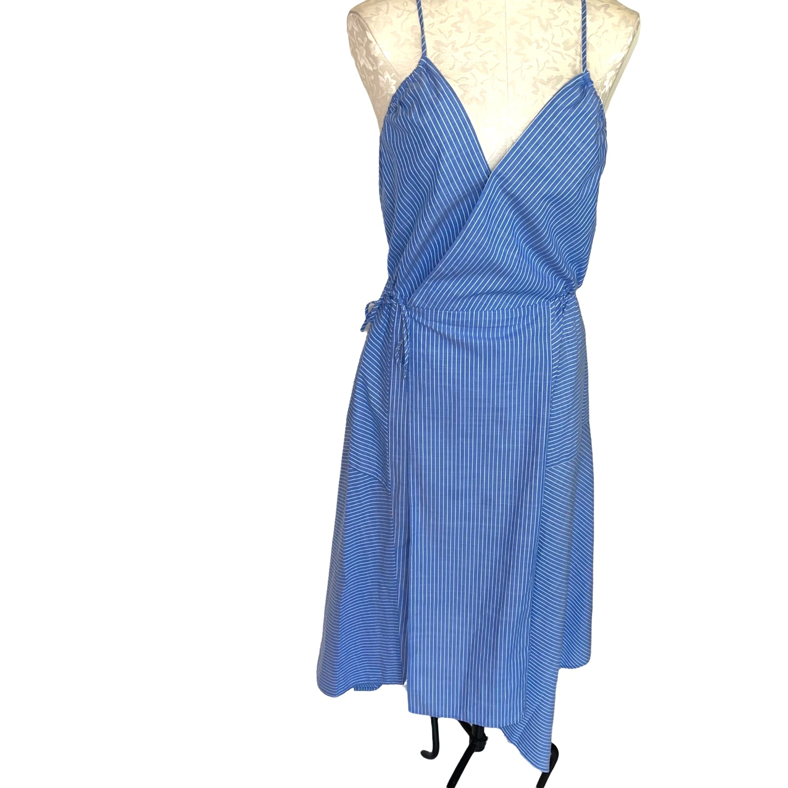 Joie Hepzibah Dress Midi Blue Asymmetric Wrap Womens Size Medium Cotton Voile