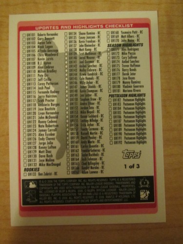 2006 Topps Baseball Updates and Highlights Checklist #1 - Picture 2 of 2