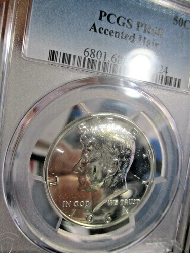 1964 KENNEDY HALF PROOF 68 ACCENTED HAIR STR-G REV RARE GOLD SHIELD PQ+