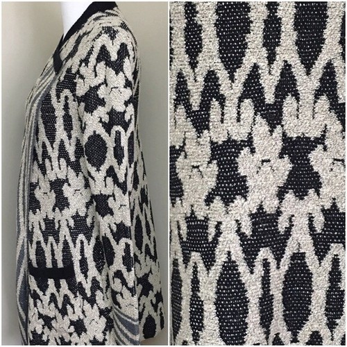 Lucky Brand Bali Aztekisch Langer Offener Strickjacke Pullover Schwarz 