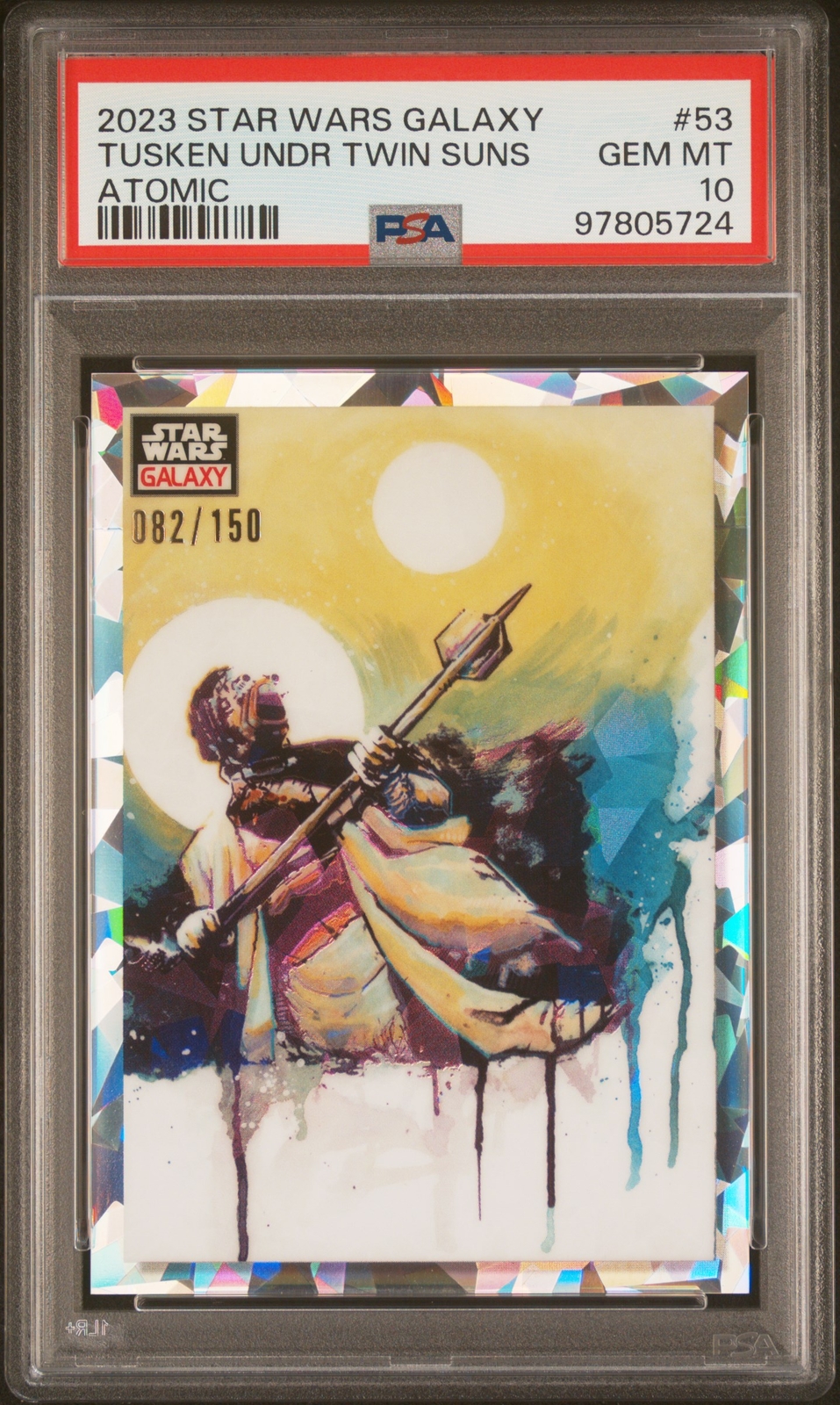 2023 TOPPS CHROME STAR WARS GALAXY ATOMIC TUSKEN UNDER TWIN SUNS 82/150 PSA 10