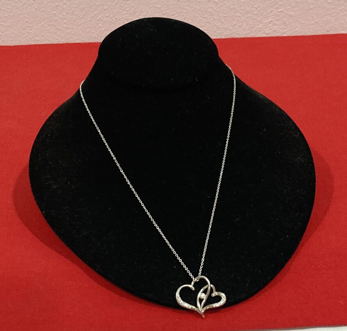 Avon RJ 925 Signed Sterling Silver CZ Intertwined Heart Pendant