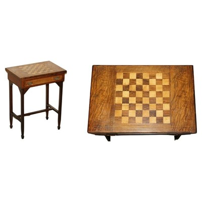 Peruvian walnut and curly maple table with chess board inlay