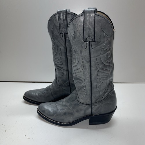 Abilene Gray Leather Western Cowgirl Cowboy Boots Women's 5 1/2M - Picture 3 of 8