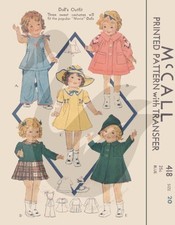 Reproduction Vintage Shirley Temple Dolls Clothes Sewing Pattern M418 20"