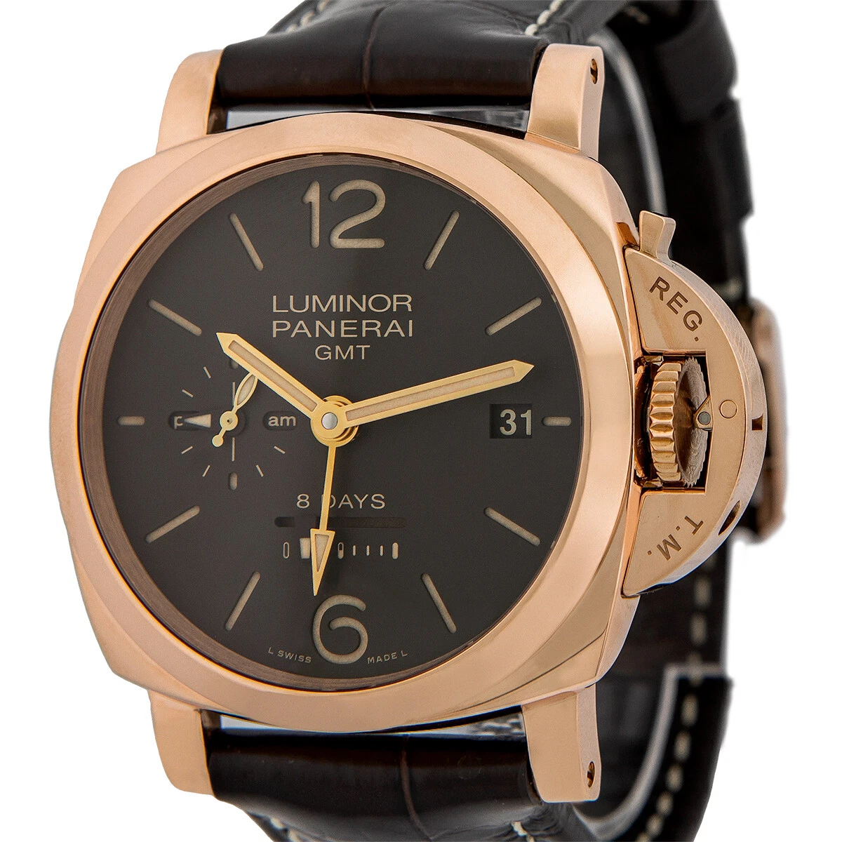 PANERAI Rose Gold 44mm Luminor 8 DAYS GMT ORO ROSSO PAM 576