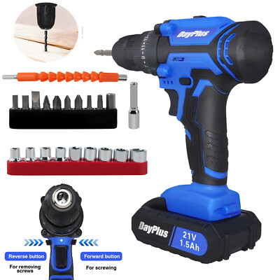 21V Max Cordless Drill Driver Set Impact Drill Tool Kit w/ 26 Pieces Accessories