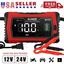12V 24V 10 Amp Car Smart Battery Charger for LiFePO4 Lithium Lead-Acid AGM GEL