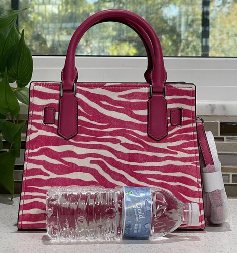MICHAEL KORS HAMILTON SMALL SATCHEL KEY LOCK CROSSBODY BAG ZEBRA PINK LEATHER - Picture 8 of 11