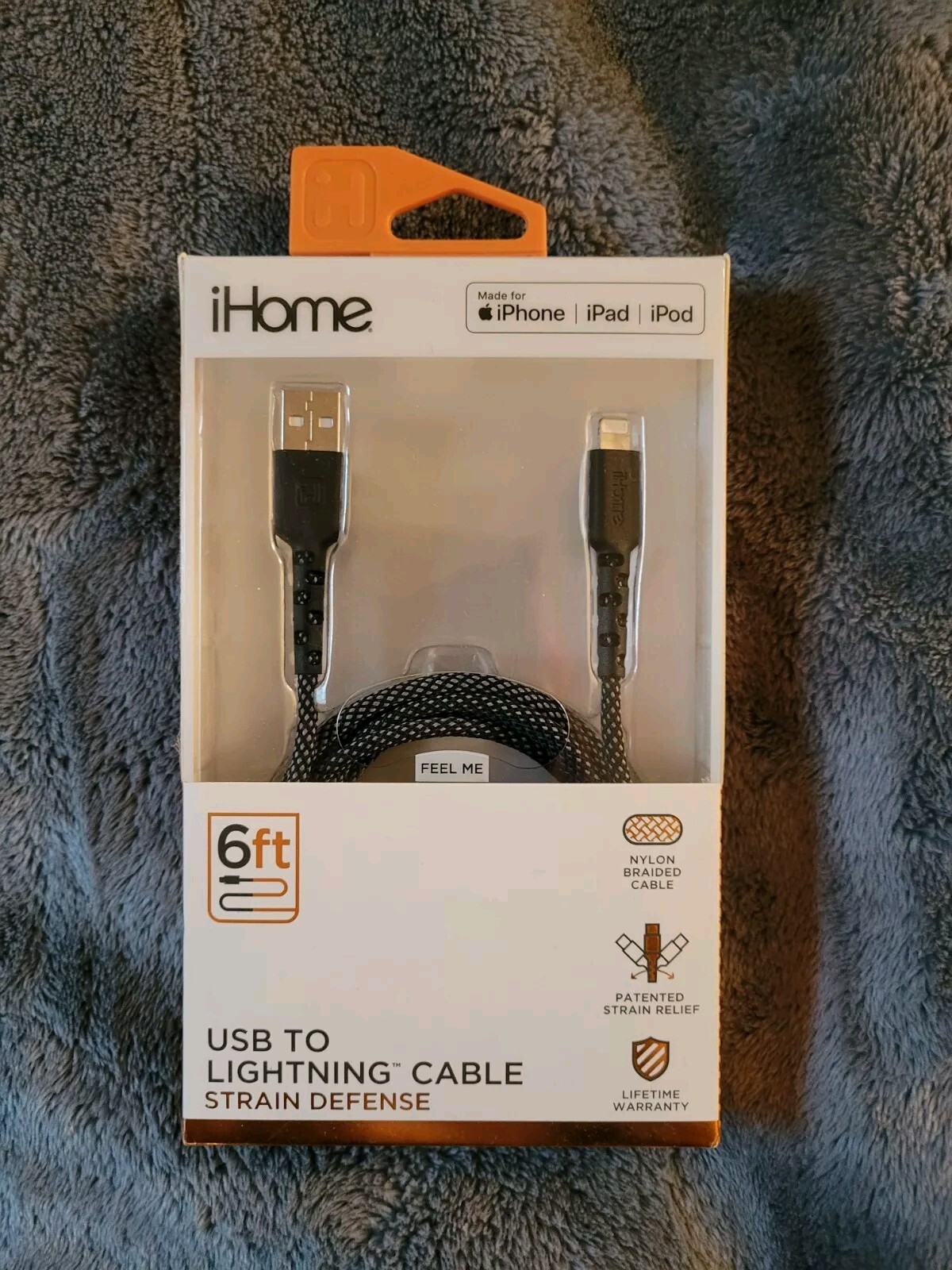iHome 6' Fabric USB Lightning Cable for iPhone MFi-Certified-image