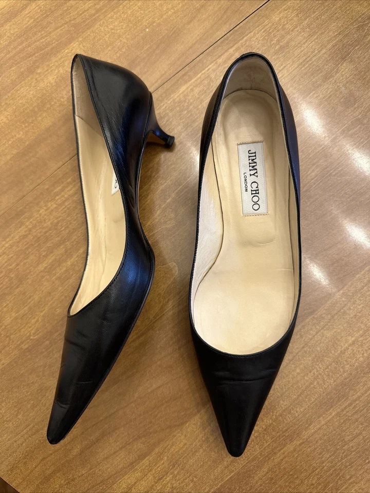 Jimmy Choo Amelia Gatito Tacones Cuero Negro 37.5 EU/7.5 US Foto 2 de 3
