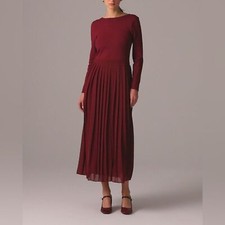 NEW J.Crew Women's XL Pleated Ballet Dress Burgundy Cotton A-Line Maxi Dress