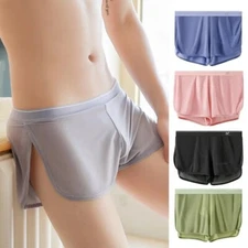 Men's Inner Jockstrap Support Pouch V Split Boxer Trunks Sheer Underwear