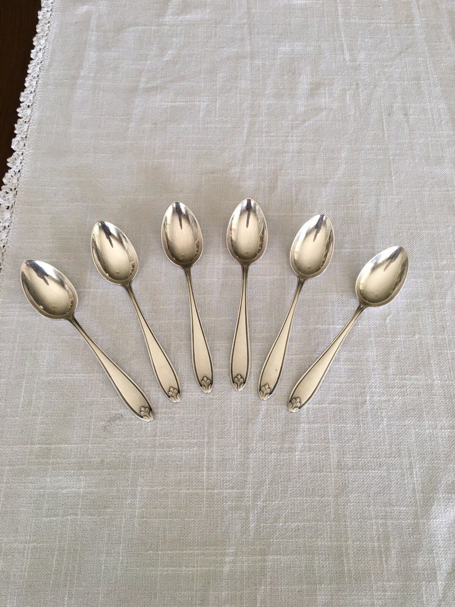 ANTIQUE SILVER SET OF 6 SPOONS WMF GERMAN FLATWARE MARKED WMF 100