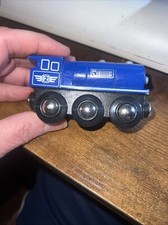 Toys R Us Blue 2 Engine Wooden Railway Magnetic 3.25"