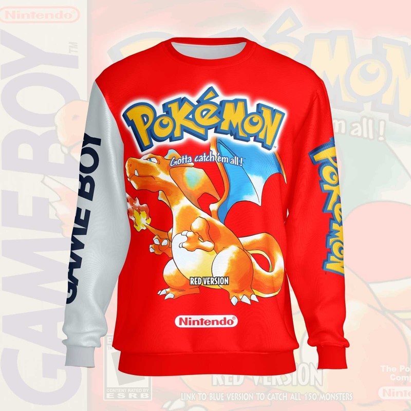 Pokemon Red Version Retro Nintendo Game Boy  Cover Video Game Fuzzy Sweatshirt