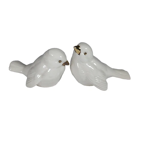 2 Vintage Goebel White with Gold Beak Sparrow Figurines made in W. Germany