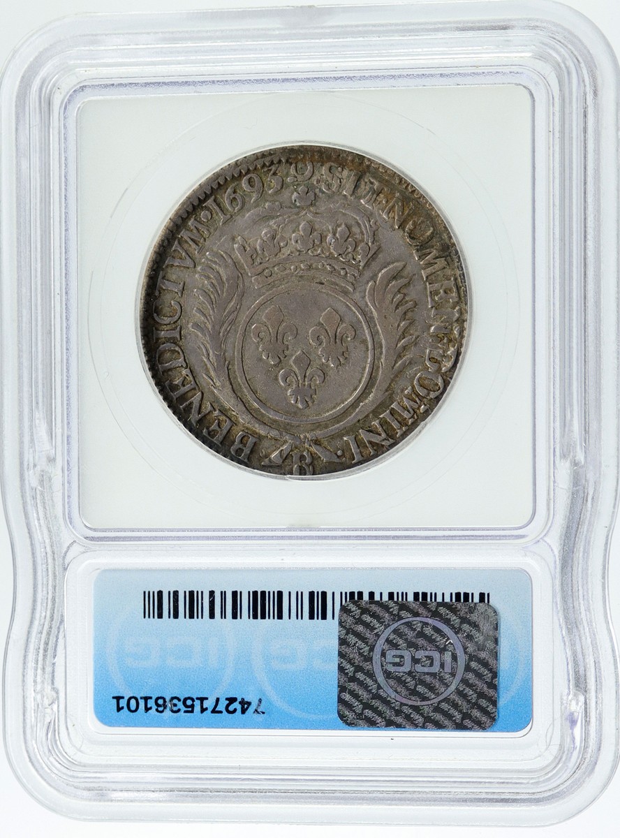 1693 B FRANCE King LOUIS XIV FLEUR DE LIS Silver French 1/2