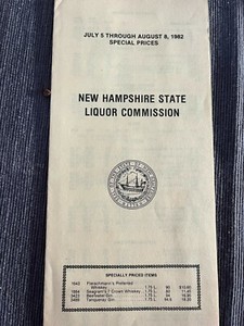 1982 New Hampshire State Liquor Commission price guide brochure