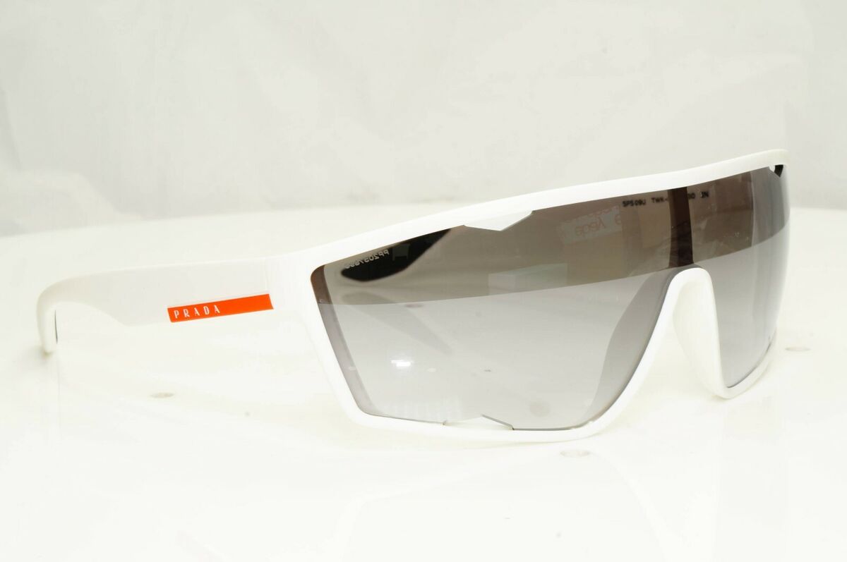 Authentic Prada Mens Sunglasses White Grey Silver Shield Authentic Prada Mens Sunglasses White Grey Silver Shield