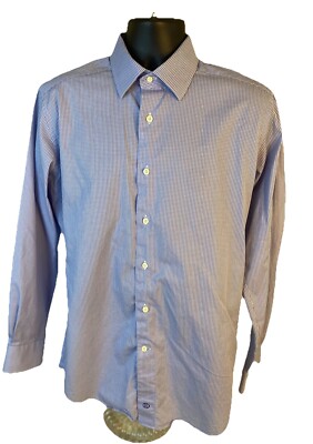 David Donahue Shirt Mens 16.5 34/35 Graph Check Trim Fit Dress Button Up