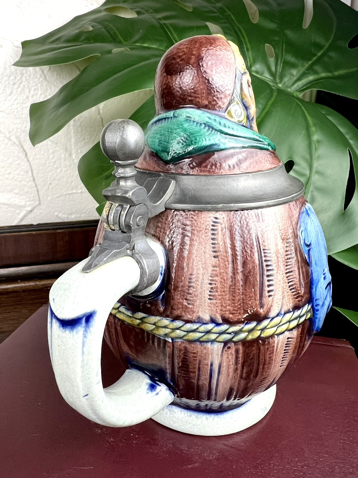 Vintage Lidded Gerzit Gerz Beer Stein Friar Monk Book Bible Germany Stoneware