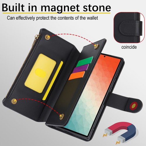Shoulder Girl's Zipper Leather Card Wallet Flip Magnetic Phone Case Purse Cover - Picture 5 of 12