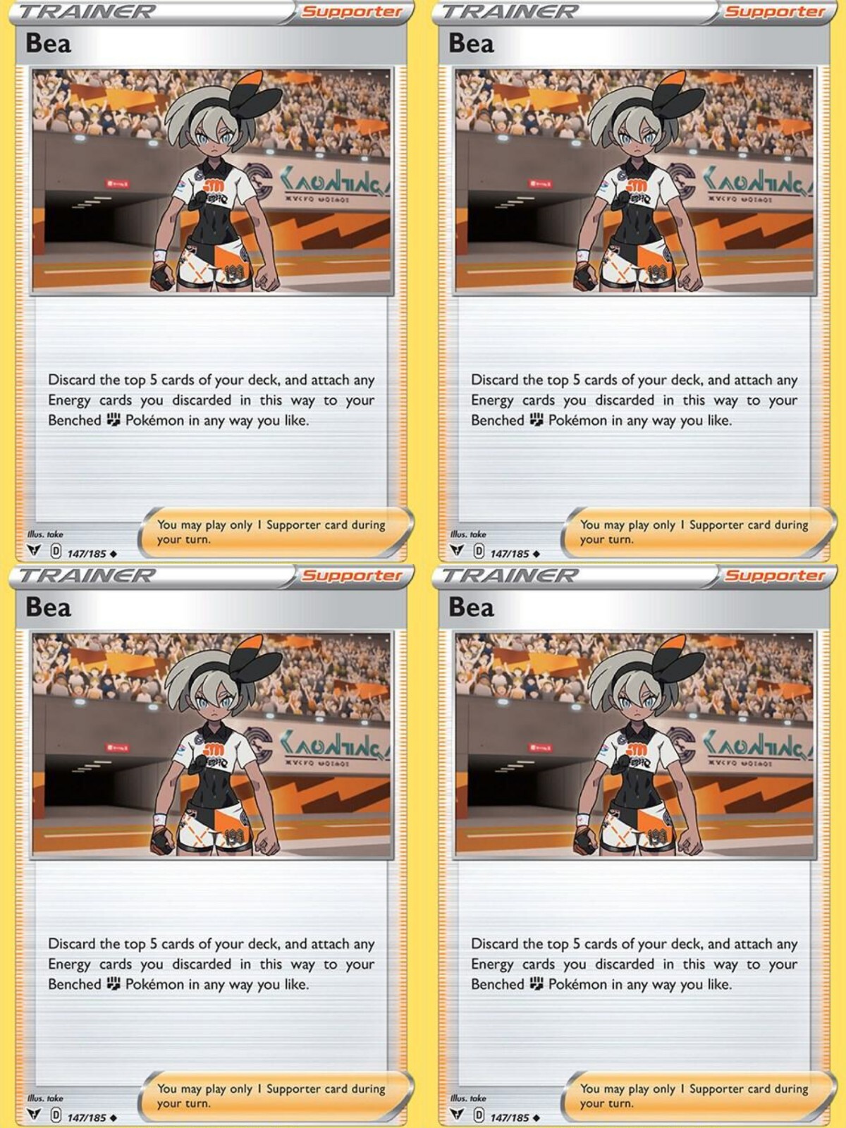 4x Bea Playset Trainer Card 147/185 Vivid Voltage Pokemon TCG NM
