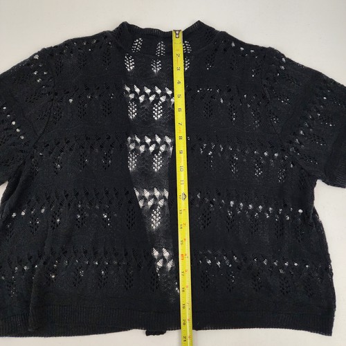 Kim Rogers Women 1X Crochet Open Front Black Acrylic Short Sleeve Shrug Cardigan - Picture 6 of 12