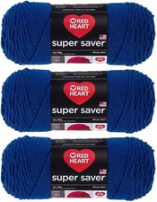 Red Heart Super Saver Yarn Royal Blue Worsted Acrylic LOT OF 3 New