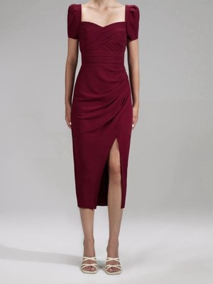 Self-Portrait Burgundy Stretch Crepe Midi Dress US2 / UK6 NWT Authentic