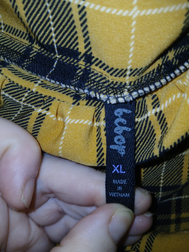 Pantalones Bebop Mujer Amarillo Negro A Cuadros Pull Up Con Cordón Pierna Ancha XL Foto 4 de 4