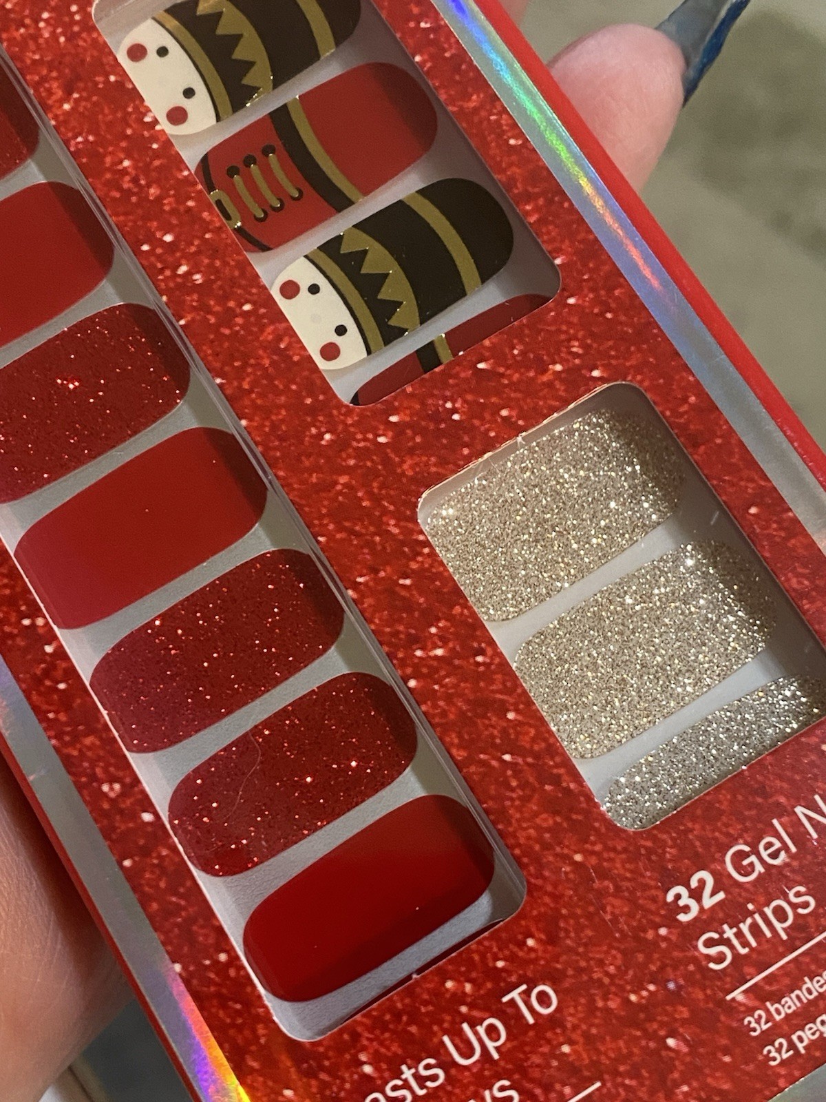 Dashing Diva Gloss 32 Gel Nail Strips CHRISTMAS TOY SOLDIER RED GLITTER NEW